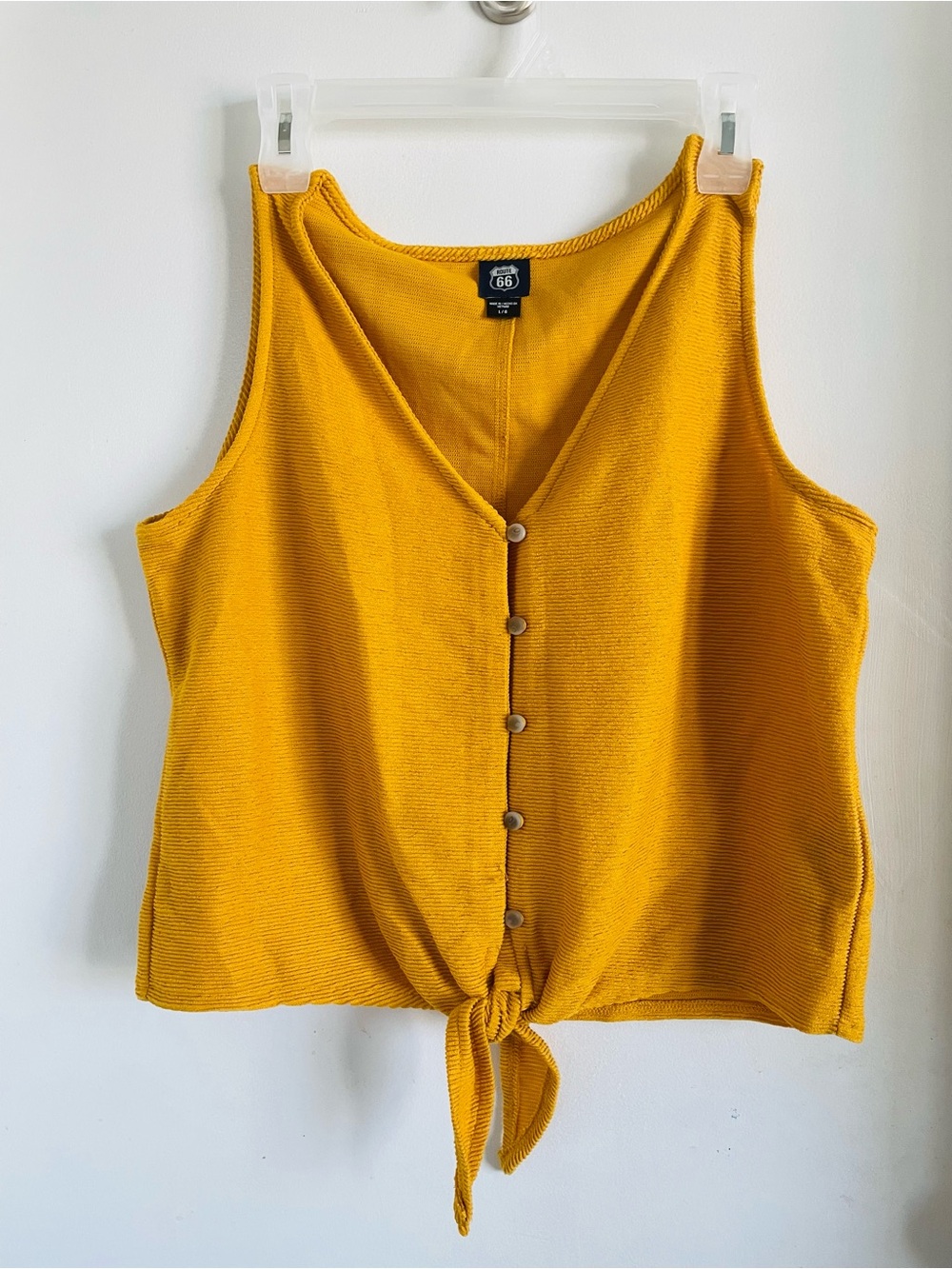 Route 66 Mustard Yellow Tie-Front Button Camisole